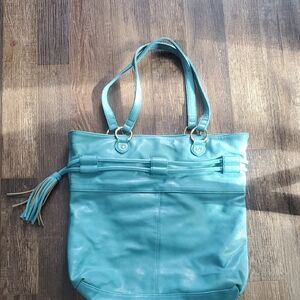 Teal Faux  Leather Tote Bag with Tassel – Spacious Everyday Handbag